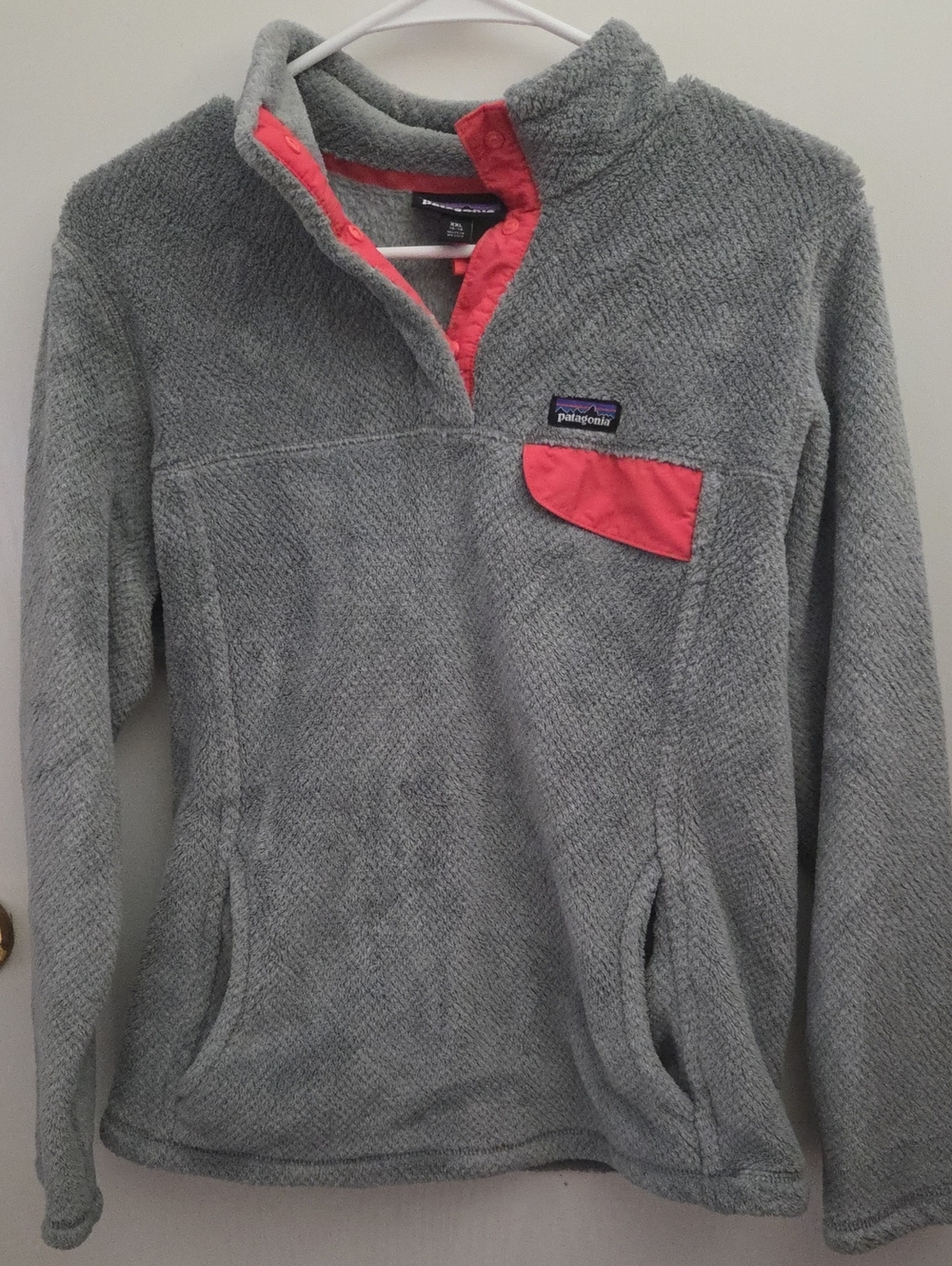 Patagonia Gray Fleece Pullover with Coral Trim
